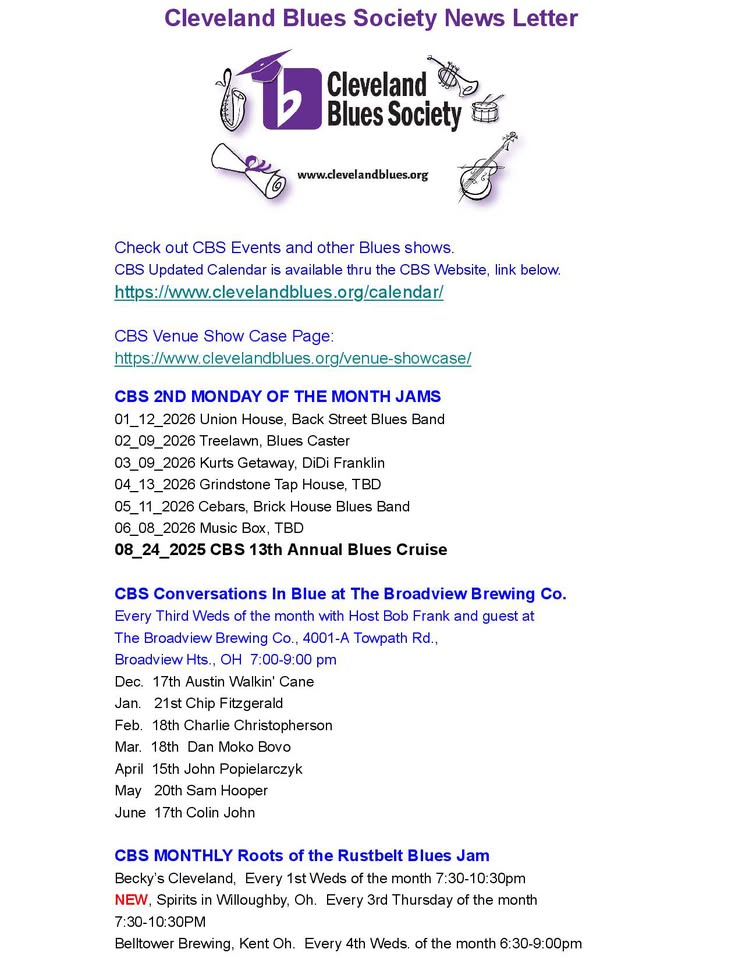 December Cleveland Blues Society ‘2nd Monday Monthly Jam”